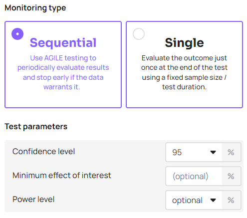 choice of A/B test statistical properties