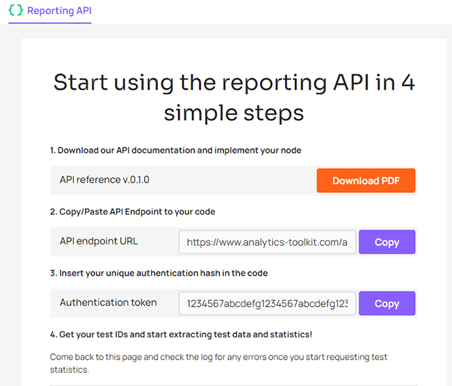 initial reporting API configuration details