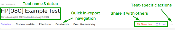 header of the test analysis page